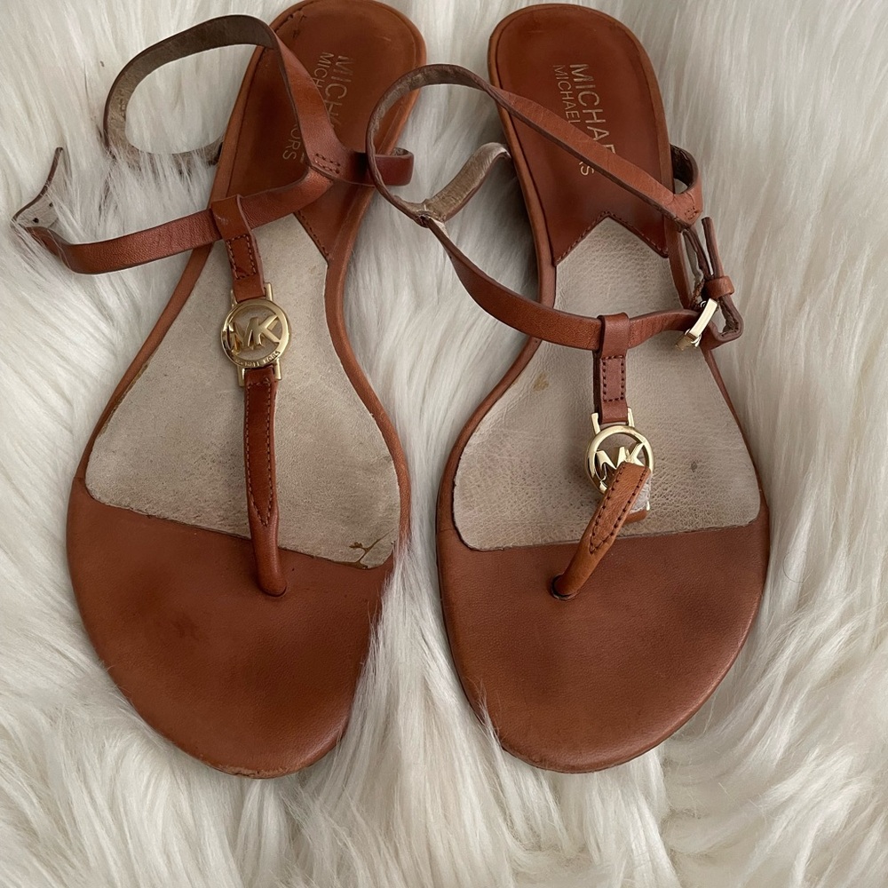Michael Kors Brown Leather Sandals with Gold Accents
